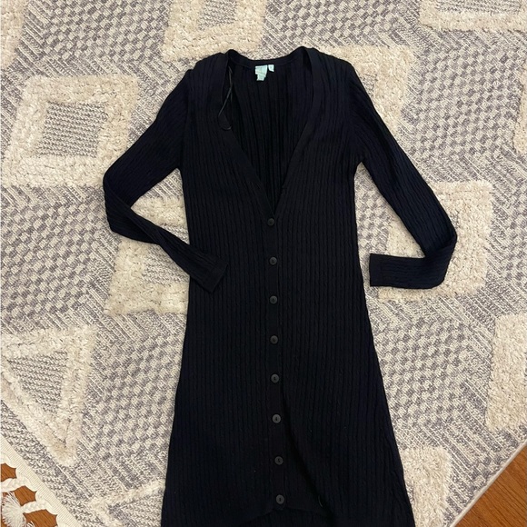Shu Shu Cable Knit Black Fitted Button Down Sweater Dress Small - Picture 6 of 6